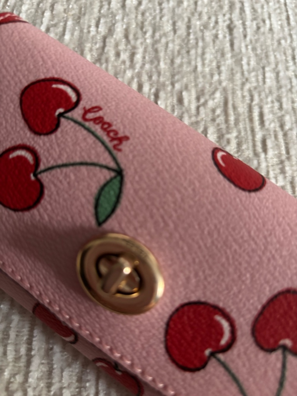 Coach Cherry Print Case Clip On Pink Red Heart Cherries Bag Charm NWOT - Picture 3 of 7